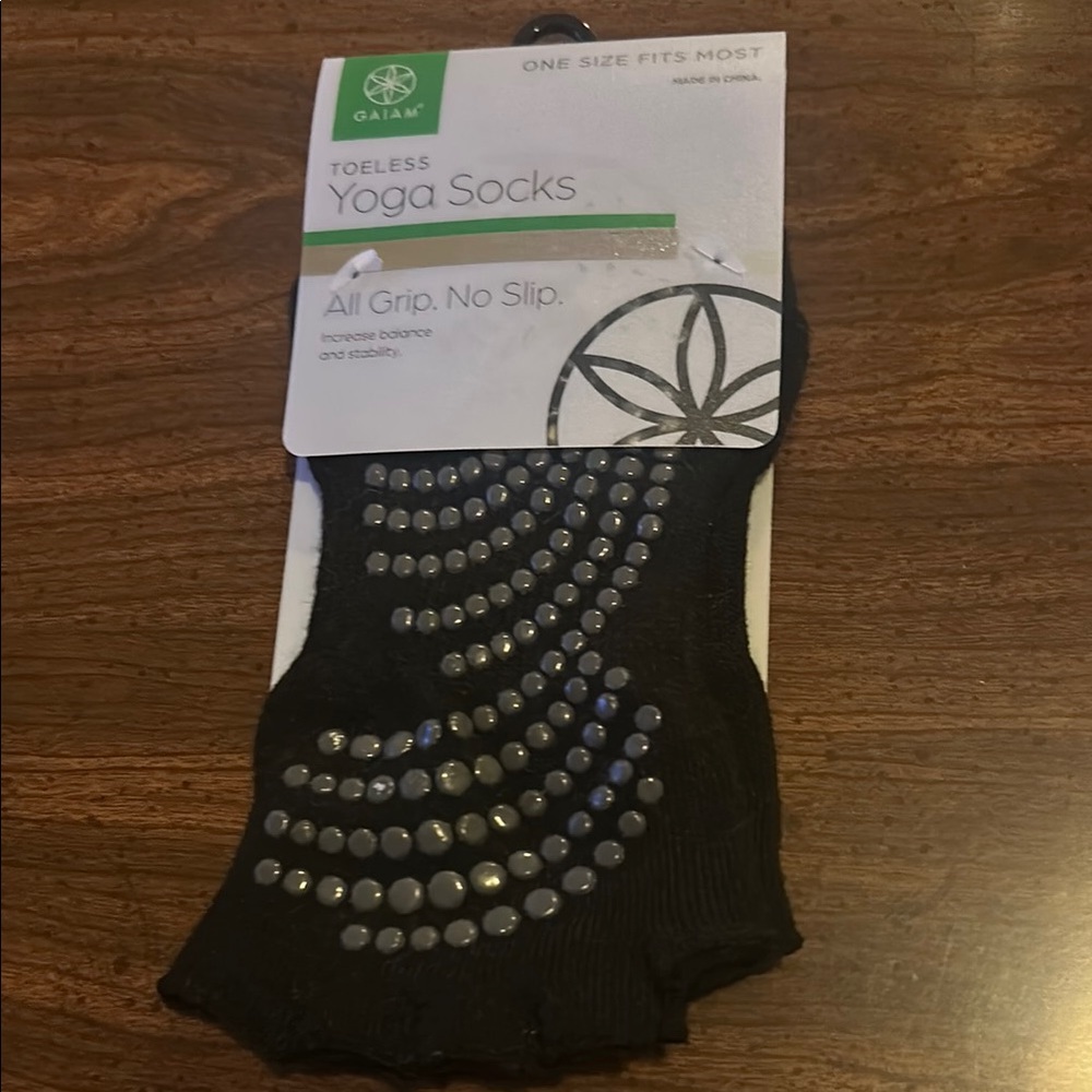 GAIAM Black Toeless Yoga Socks with Grip Dots